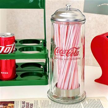 【Coca-Cola 可口可樂】懷舊風透明吸管桶