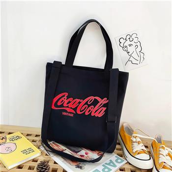 【Coca-Cola 可口可樂】經典LOGO帆布袋-黑