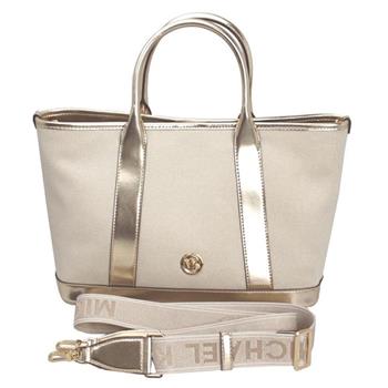 MICHAEL KORS 帆布中款兩用托特包-米白/金