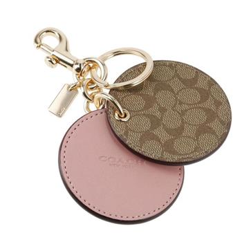 COACH 圓形印花皮革化妝鏡鑰匙圈/吊飾-粉桃
