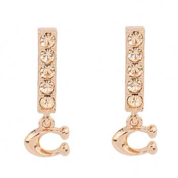 COACH C字造型鑲鑽耳環-玫瑰金
