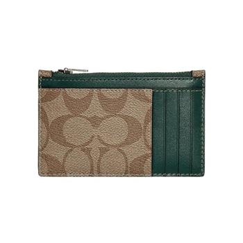 COACH 滿版LOGO拼接卡片零錢夾-卡其綠