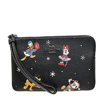 COACH 迪士尼聯名防刮PVC皮革L型拉鍊手拿包-黑