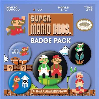 【Paladone UK】任天堂 超級瑪利歐 懷舊像素徽章組-5入