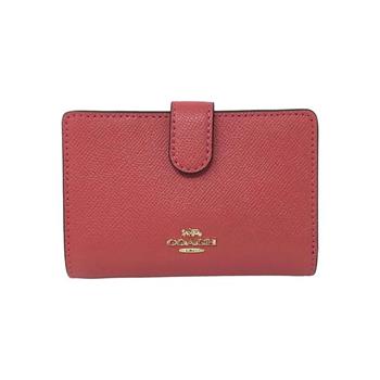 COACH 皮革按釦短夾-粉桃