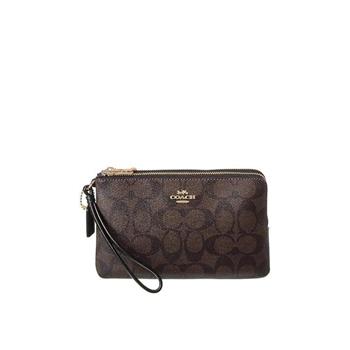 COACH 雙層滿版LOGO手拿包-咖啡