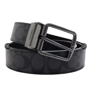 COACH 經典C-LOGO PVC雙面雙色皮革皮帶-黑色