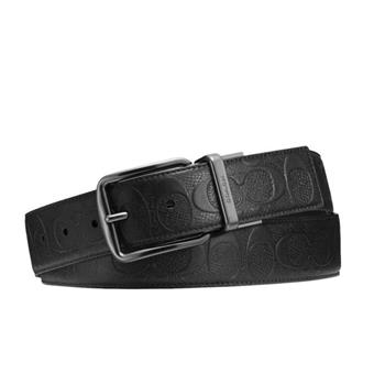 COACH 經典壓印C-logo雙面皮革皮帶-黑色