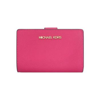 Michael Kors 防刮皮革素面中夾-桃紅