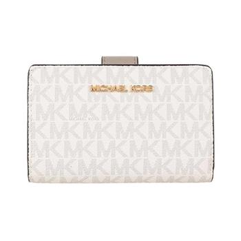 Michael Kors 防刮皮革釦式滿版中夾-白灰
