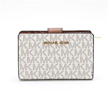 Michael Kors 防刮皮革釦式滿版中夾-香草白駝