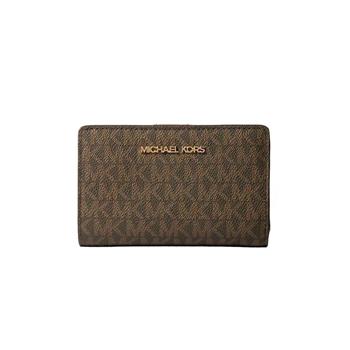 Michael Kors 防刮皮革釦式滿版中夾-咖啡駝