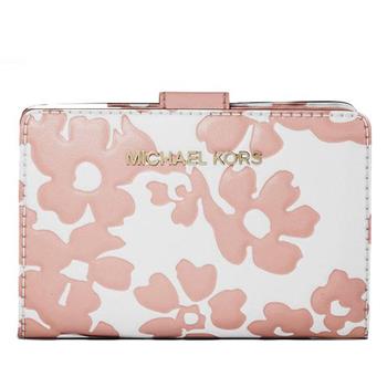 Michael Kors 花朵皮革中夾-粉白色