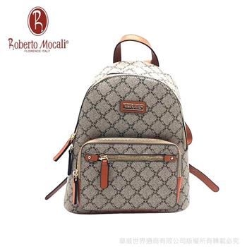 【義大利Roberto Mocali】經典方格後背包(小)棕駝RM-89856
