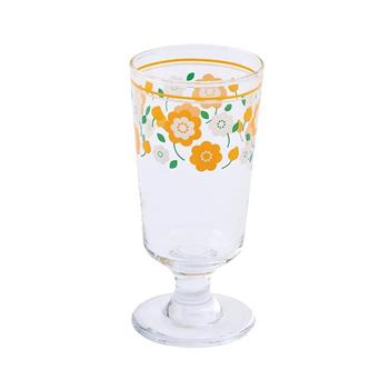 【日本 3 coins 】昭和黃花高腳杯 復古玻璃杯 玻璃杯 果汁杯 冰淇淋杯