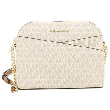 MICHAEL KORS 滿版LOGO貝殼造型PVC斜背包-香草白