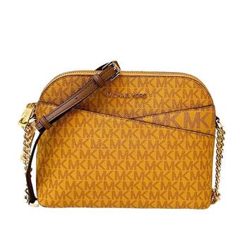 MICHAEL KORS 滿版LOGO貝殼造型PVC斜背包-土黃色
