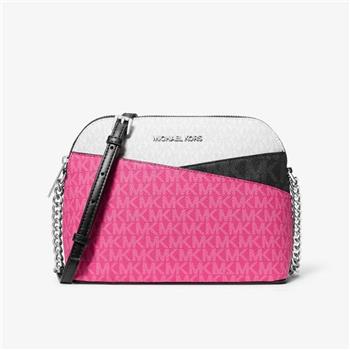 MICHAEL KORS 撞色滿版LOGO造型斜背包-桃白撞色