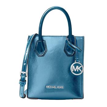 MICHAEL KORS 亮面皮革琴譜手提斜背二用包(小)-金屬藍