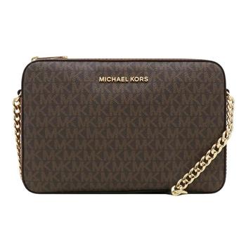 MICHAEL KORS 經典滿版LOGO PVC斜背包-咖啡色