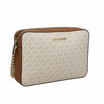 MICHAEL KORS 經典滿版LOGO PVC斜背包-香草白