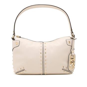 MICHAEL KORS 金色圓釘造型皮革側肩包-白色