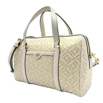 MICHAEL KORS 白金色緹花織布水桶包-香草白