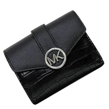 MICHAEL KORS Carmen 翻蓋三折中夾-黑色鱷魚紋壓紋
