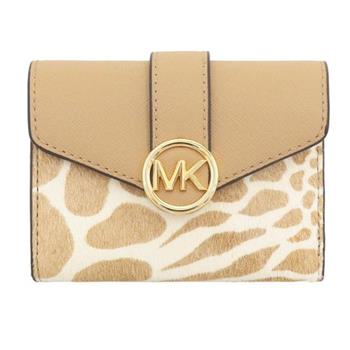 MICHAEL KORS Carmen 翻蓋三折中夾-奶茶斑馬紋