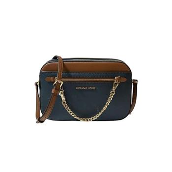 MICHAEL KORS Jet Set 經典防刮鍊條造型斜背包-深藍/駝撞色