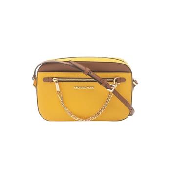 MICHAEL KORS Jet Set 經典防刮鍊條造型斜背包-桔黃/駝撞色