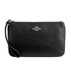 COACH 經典金屬LOGO防刮皮革大手拿包-黑色
