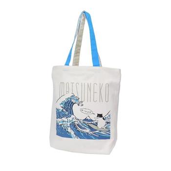 【日本 MATSUNEKO ONSEN 】 浮世繪 海波浪 貓咪衝浪 帆布托特包 外出包 肩背包 帆布包
