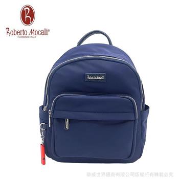 【義大利Roberto Mocali】海軍藍銀尼龍防潑水後背包(送活動式緊急吹哨)RM-24203