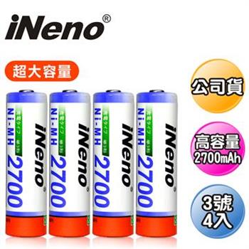 【日本iNeno】超大容量 鎳氫充電電池 2700mAh 3號4入【金石堂、博客來熱銷】