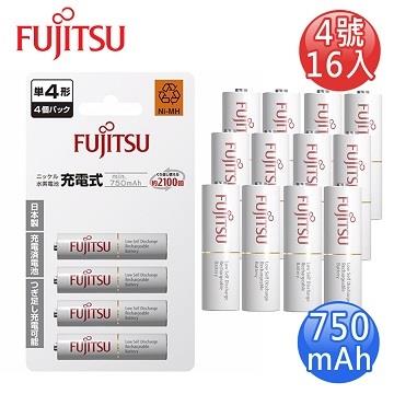 FUJITSU富士通 低自放750mAh充電電池組（4號16入）