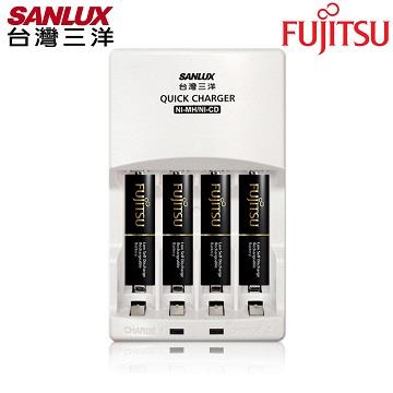 SANLUX三洋 智慧型極速充電組（內附Fujitsu 高容量充電電池4號4入）