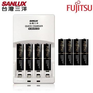 SANLUX三洋 智慧型極速充電組（內附Fujitsu 高容量充電電池4號8入）