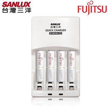 SANLUX三洋 智慧型極速充電組（內附Fujitsu充電電池4號4入）