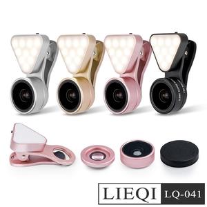 LIEQI 廣角/微距/補光燈三合一 自拍直播夾式鏡頭（LQ－041）－銀色