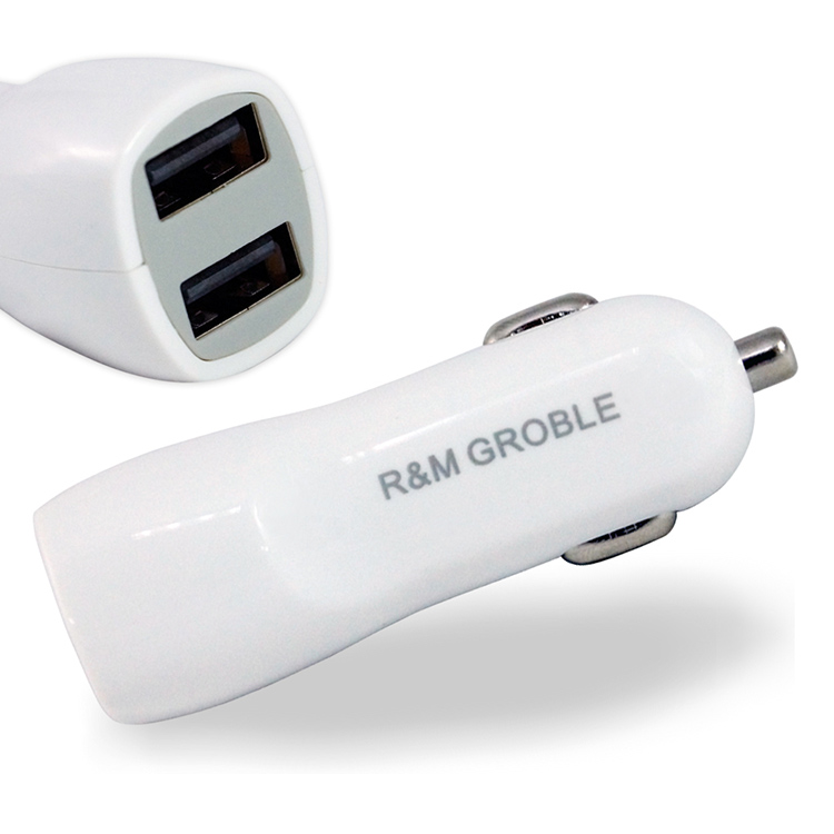 R&M 3.1A雙孔USB車用充電器－白色