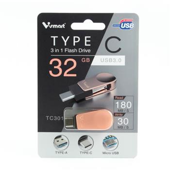 V－SMART TC301 三合一TYPE C OTG隨身碟－32GB－玫瑰金【金石堂、博客來熱銷】
