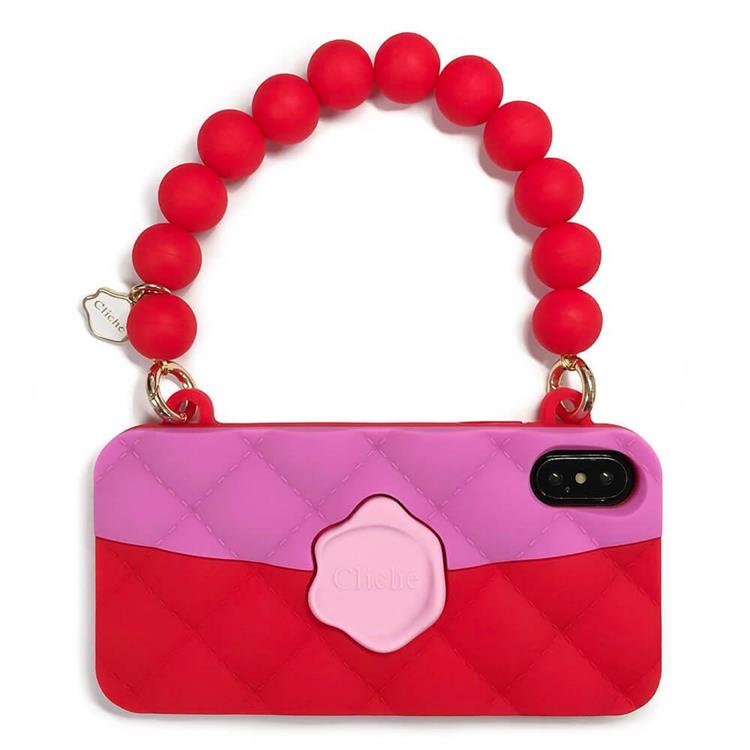 【Candies】經典雙色珠鍊晚宴包（紅）－IPhone X／XS