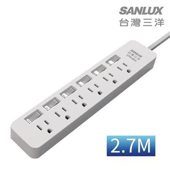 SANLUX台灣三洋 轉接電源線－3孔6座6切插座 2.7M SYPW－366BA