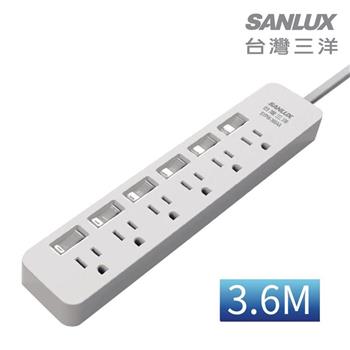 SANLUX台灣三洋 轉接電源線－3孔6座6切插座 3.6M SYPW－366CA