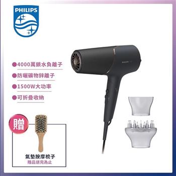 【Philips 飛利浦】智能護髮礦物負離子吹風機－霧黑金（BHD538/21）