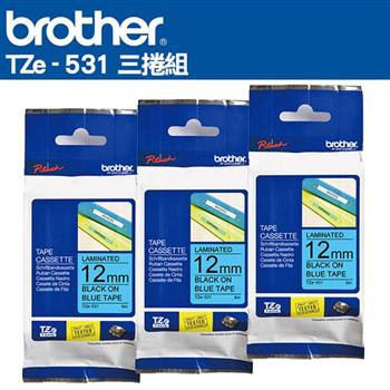 Brother TZe-531 護貝標籤帶 ( 12mm 藍底黑字 )-3卷/組