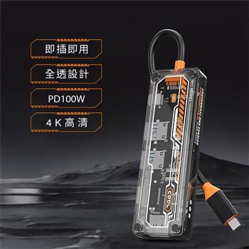GKI耀麟國際 一插變工作站｜透明外殼USB-C 6合1擴充器｜PD100W＋4K輸出＋讀卡槽