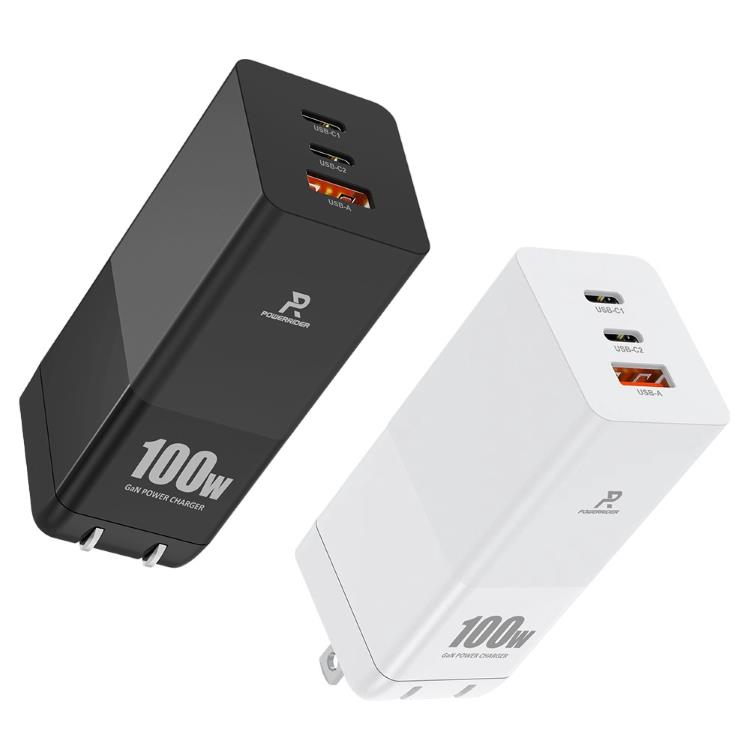 PowerRider 100W GaN氮化鎵三孔折疊快速充電器 PD100CA - 黑色