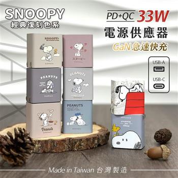 【正版授權】SNOOPY史努比 經典復刻色系 鳳梨酥系列 33W GaN氮化鎵 PD+QC雙孔充電頭/充電器